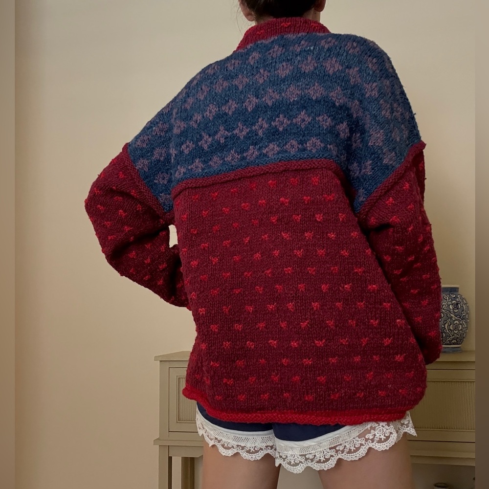 Amano Hand Knitted Multicolor Patchwork Wool Chun… - image 8